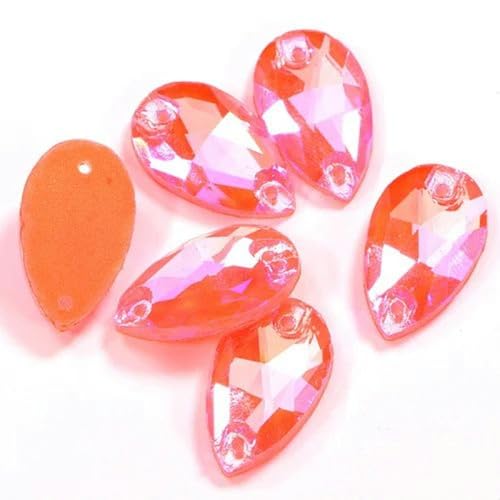 Glitzernde Neon-Strasssteine zum Nähen, Nähzubehör, Kristalle, Strass, Kristall, Diamant, für Weihnachtsdekoration, Kleid, Rot AB, 13 x 18 mm, 24 Stück von PTBMBZ