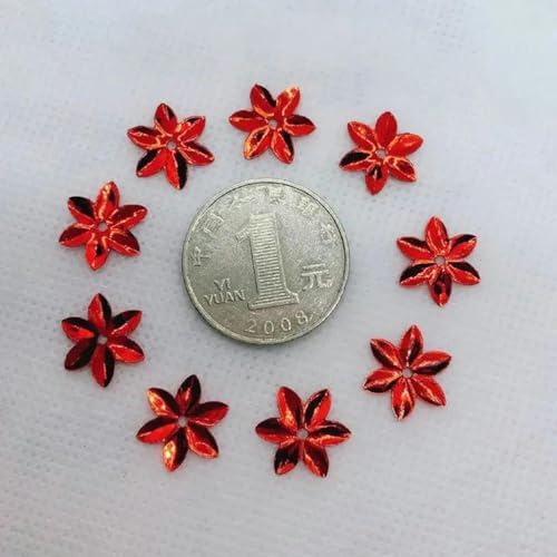 Mehrfarbige 13-mm-Pailletten aus PVC mit sechsblättrigem Pflaumenblütenmuster, Pailletten zum Nähen von Hochzeitskleidern, Basteln, Dekoration, Damenaccessoires, rot, 13 mm, 50 g von PTBMBZ