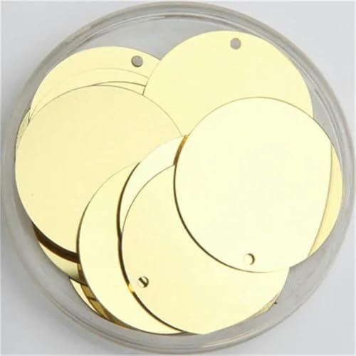 Pailletten, 30 mm, 40 mm, 50 mm, Pailletten zum Basteln, große, runde Pailletten, Paillette mit 1 Seitenloch, manuelles DIY-Nähzubehör, Gold, 40 mm von PTBMBZ