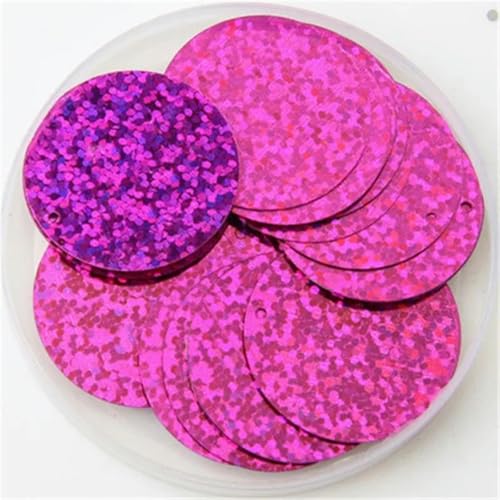 Pailletten, 30 mm, 40 mm, 50 mm, Pailletten zum Basteln, große, runde Pailletten, Paillette mit 1 Seitenloch, manuelles DIY-Nähzubehör, Laser-Fuchsia, 40 mm von PTBMBZ