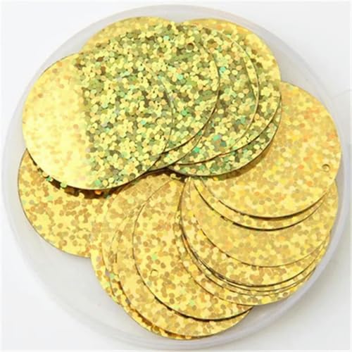 Pailletten, 30 mm, 40 mm, 50 mm, Pailletten zum Basteln, große, runde Pailletten, Paillette mit 1 Seitenloch, manuelles DIY-Nähzubehör, Lasergold, 40 mm von PTBMBZ