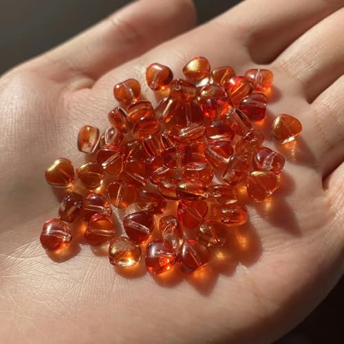 Rote transparente tschechische Glasperlen in Herzform, Lampwork-Kristallperle für handgefertigte Halsketten, Ohrringe, DIY-Schmuckherstellung, 6 x 6 mm, Orange, 6 mm, 60 Stück von PTBMBZ