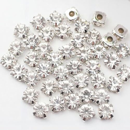 SS12-SS40 Kristalle, Krallenbecher-Strassbesatz, glänzende Kristallsteine, Strass-Metallbasis, Stoffperlen zum Aufnähen von Strasssteinen für Kleidung, Kristall, 8 mm, 50 Stück von PTBMBZ