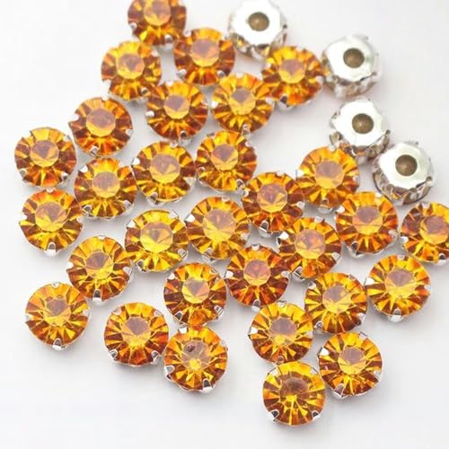 SS12-SS40 Kristalle, Krallenbecher-Strassbesatz, glänzende Kristallsteine, Strass-Metallbasis, Stoffperlen zum Aufnähen von Strasssteinen für Kleidung, Topas, 8 mm, 50 Stück von PTBMBZ