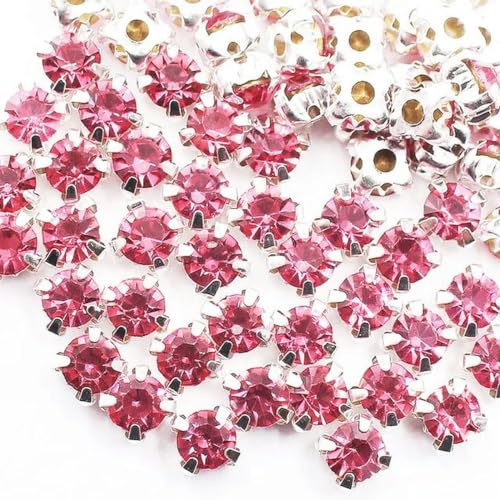 SS12-SS40 Kristalle, Krallenbecher-Strassbesatz, glänzende Kristallsteine, Strass-Metallbasis, Stoffperlen zum Aufnähen von Strasssteinen für Kleidung, rosa, 7 mm, 100 Stück von PTBMBZ