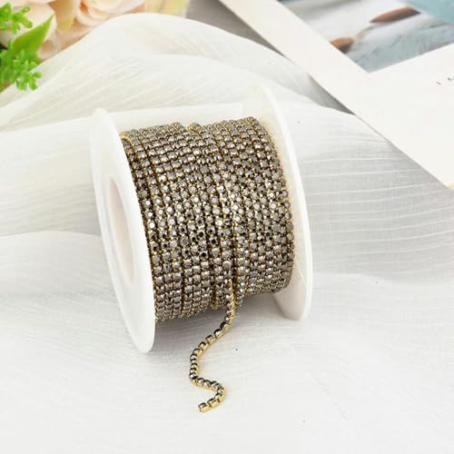 SS6 2 mm Aufnäher-Kristallopal-Strass-Cup-Kette, dichtes Glitzerglas, Strass-Besatzkette zum Nähen für DIY-Bastelkleidung, Goldhämatit, SS6 (2 mm), 4,5 m von PTBMBZ