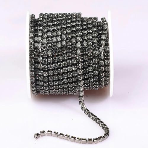 SS6-SS18 Kristall-Strass-Cup-Kette zum Aufnähen auf Glas-Strass-Besatzkette zum Aufkleben auf bunte Kristall-Cup-Kette für Heimwerker-GunBlackBlackDiamond-SS18-4,4 mm-5 Yards-Packung von PTBMBZ