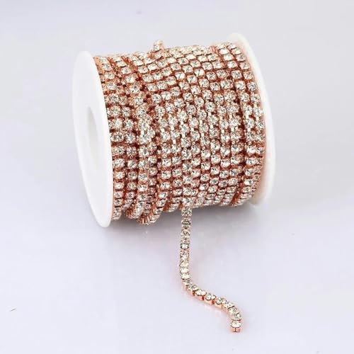 SS6-SS18 Kristall-Strass-Cup-Kette zum Aufnähen auf Glas-Strass-Besatzkette zum Aufkleben auf bunte Kristall-Cup-Kette für Heimwerker-Roségold-Kristall-SS12-3 mm-1 Yard-Packung von PTBMBZ