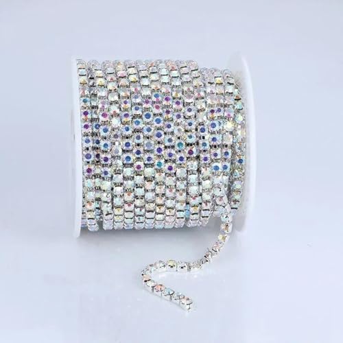 SS6-SS18 Kristall-Strass-Cup-Kette zum Aufnähen auf Glas-Strass-Besatzkette zum Aufkleben auf bunte Kristall-Cup-Kette für Heimwerker-Silberkristall AB-SS18-4,4 mm-10 Yards-Rolle von PTBMBZ