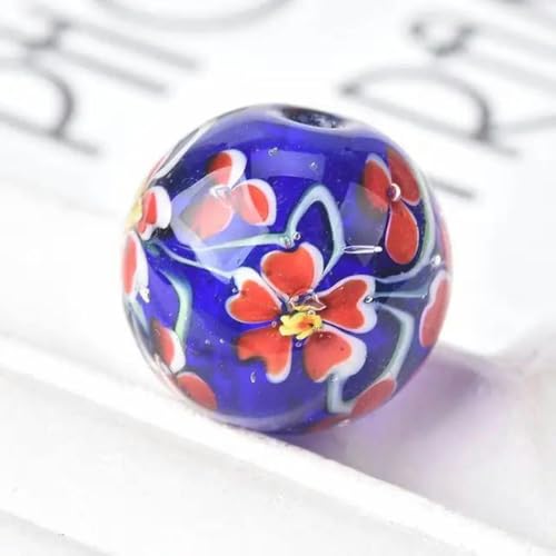 Stück, 20 mm, große, runde, handgefertigte Blumenperlen aus Lampwork-Glas, lose Perlen zur Schmuckherstellung, DIY-Bastelarbeiten, Zubehör-1-Dunkelblau-Rot-20 MM-1 Stück von PTBMBZ