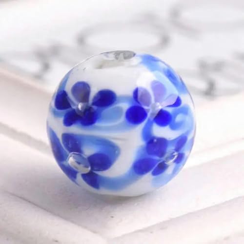 Stück, 20 mm, große, runde, handgefertigte Blumenperlen aus Lampwork-Glas, lose Perlen zur Schmuckherstellung, DIY-Bastelarbeiten, Zubehör-9-Blau-Weiß-20 MM, 1 Stück von PTBMBZ