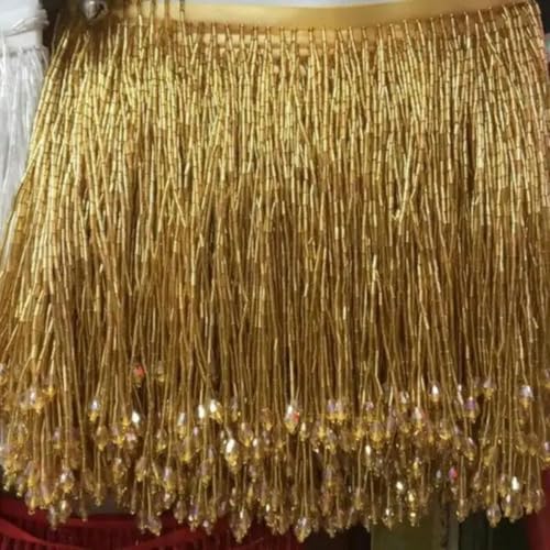 Yard Bling Sparkle Perlen Fransenbesatz 15cm Tropfen Charm Quaste Fransen Schwere Perlen Glasröhrenbesatz DIY Kleid Kostüm-2yard-Gold von PTBMBZ