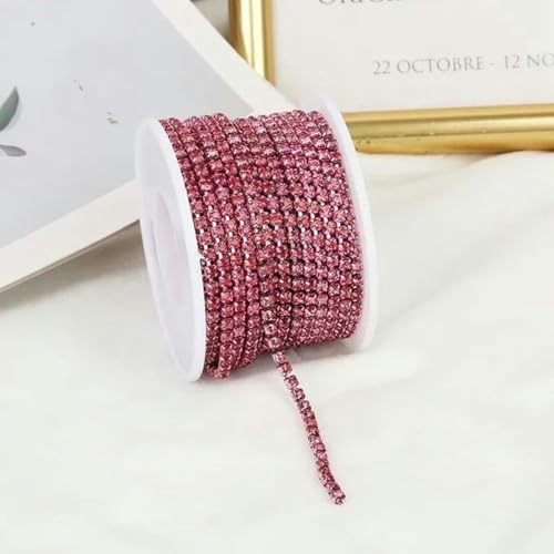 mm – 4 mm Glas-Strasskettenbesatz mit bunter Unterseite zum Nähen von Strass-Cup-Kette, Kristallbänderung, zum Aufkleben von Strassbesatz-Rose-SS12-3 mm-10 Yards von PTBMBZ