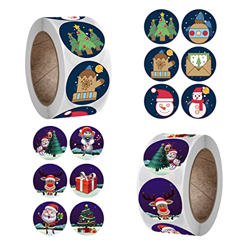 1000 Stück Weihnachtsaufkleber Rolle,Weihnachts Aufkleber Rolle,Rund Geschenk-Aufkleber,Sticker Etiketten Weihnachten,Geschenk Aufkleber,für Geschenktüten Weihnachtskarten (A) von PTBWS