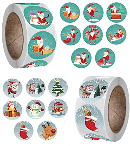 1000 Stück Weihnachtsaufkleber Rolle,Weihnachts Aufkleber Rolle,Rund Geschenk-Aufkleber,Sticker Etiketten Weihnachten,Geschenk Aufkleber,für Geschenktüten Weihnachtskarten (D) von PTBWS