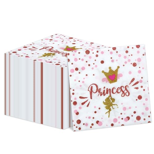 100 Stück rosa Burg-Servietten, Einweg-Servietten, Prinzessinnen-Servietten, Schlossdekorationen, Papier-Party-Servietten, rosa Babyparty-Servietten für Mädchen, Belle Prinzessin, von PTECDROTS