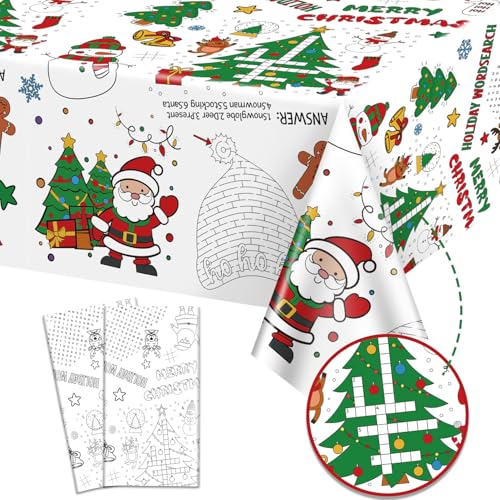 2Pack Weihnachten Färbung Tischdecken, rechteckige Papier Weihnachten Tischdecken, Giant Coloring Poster Weihnachtsmann Schneemann für Kinder Winterurlaub Neujahr fröhliche Weihnachten, 137 x 274cm von PTECDROTS