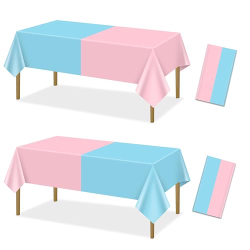 2Pcs Geschlecht Reveal Tischdecken - Geschlecht Reveal Tischdekorationen Assorted Color Tischdecken Rechteckig Rosa und Blau Tischdecke für Junge oder Mädchen Geschlecht Reveal Party, 130 x 220cm von PTECDROTS