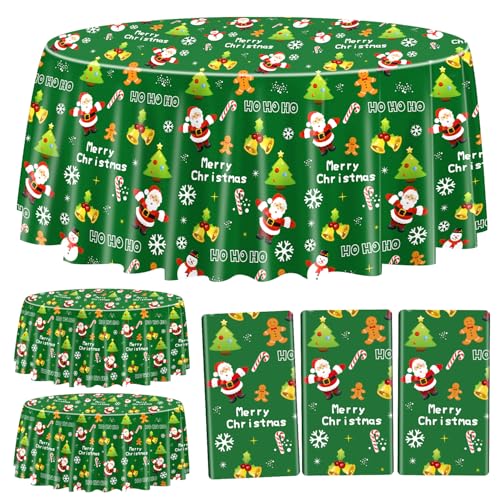 3Pcs Weihnachten Tischdecken Runde Weihnachten Tischdekorationen grün Xmas Thema Tischdecke für Winterurlaub Neujahr Weihnachten Party Supplies, 214cm von PTECDROTS