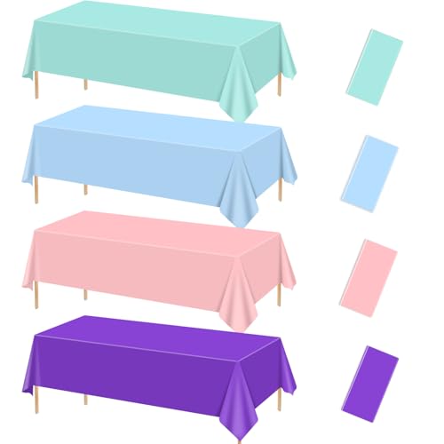 4 Stück Meerjungfrau Tischdecken, sortierte Farbe Tischdecken, blau lila rosa Rechteck Tischabdeckungen für Hochzeit Ozean unter dem Meer Baby Dusche Meerjungfrau Partei Zubehör, 130 x 220cm von PTECDROTS