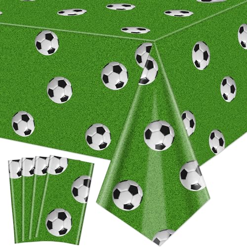 4Pcs Fußball-Tischdecken, rechteckige Gras-Tischdecken, Kunststoff-Fußball-Thema-Tischdecken für Kinder Fußball-Thema Fan-Sport-Veranstaltung Spiel Tag Fußball Geburtstag Party Supplies, 130 x 220cm von PTECDROTS