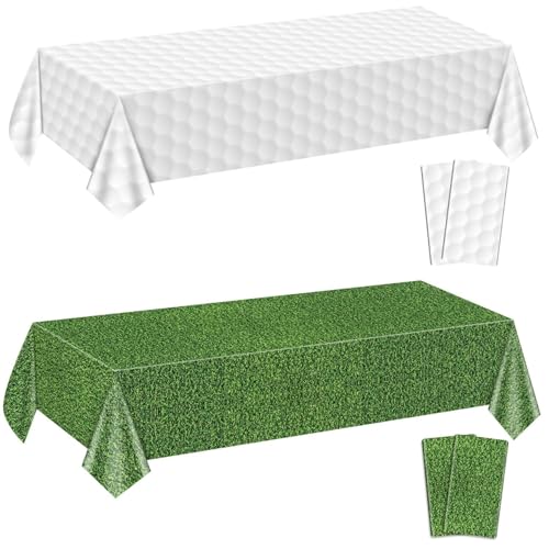 4Pcs Golf-Tischdecken - rechteckige Golf-Party-Tischabdeckungen weißes Golf-Muster Tischdecke für Kinder Sport Golf Geburtstag Party Supplies, 130x220cm von PTECDROTS