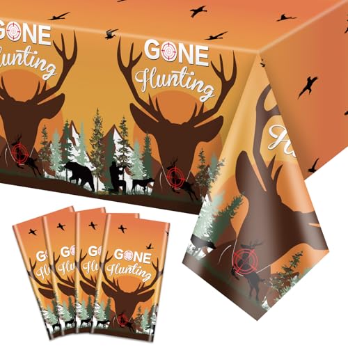 4Pcs Jagd Tischdecken, rechteckige Jagd Geburtstag Dekorationen Tischabdeckungen, Einweg-Jagd Tischdekorationen für Kinder Jagd Hirsch Geburtstag Party Supplies, 130 x 220cm von PTECDROTS