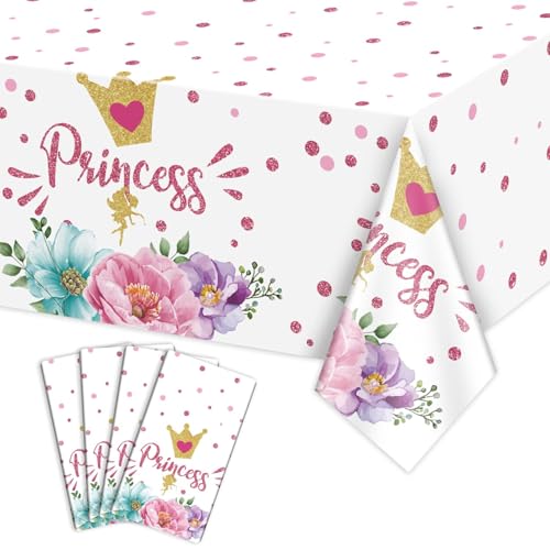 4Pcs Prinzessin Party Tischdecke - Rosa Schloss Tischdecke rechteckig Schloss Dekorationen für Prinzessin Baby Dusche Dekorationen Prinzessin Geburtstag Party Supplies, 130 x 220 cm von PTECDROTS