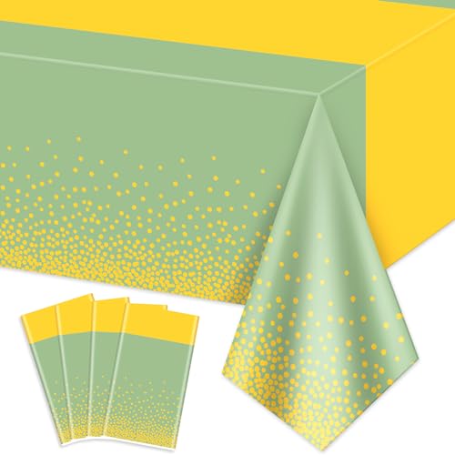 4Pcs Salbei Grün Tischdecken, rechteckige Grün und Gold Party Dekorationen Tischdecken, Grün Gold Polka Dot Tischdecken für Hochzeit Urlaub Woodland Salbei Grün Baby Dusche Dekorationen von PTECDROTS