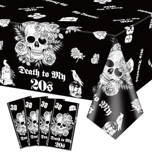 4Pcs Tod zu Meinem 20er Tischdecken, schwarz rechteckig 30. Geburtstag Tischdekorationen für 30. Geburtstag Halloween Beerdigung Party Rip 20s Geburtstag Dekorationen, 130 x 220cm von PTECDROTS