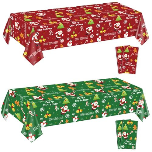 4Pcs Weihnachten Tischdecken rechteckig Weihnachten Tischdekorationen rot grün Xmas Thema Tischdecke für Winterurlaub Neujahr Weihnachten Party Supplies, 130 x 220cm von PTECDROTS