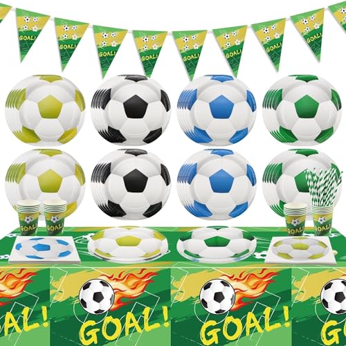 102Pcs Fußball-Party-Dekorationen - Fußball-Party-Supplies einschließlich Fußball-Teller, Servietten, Tassen, Geburtstag Banner für Kinder Fußball-Thema Fan-Sport-Veranstaltung,servieren 20 von PTECDROTS