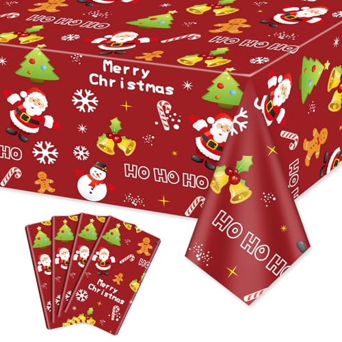 PTECDROTS 4 Stück Weihnachtstischdecken, Rechteckige Weihnachtstischdekorationen, Rot, Weihnachtstischdecke Für Winterurlaub, Neujahr, Weihnachtsfeier, Partyzubehör, 130 X 220 cm, von PTECDROTS