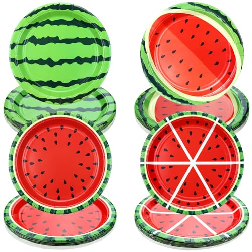 PTECDROTS 40Pcs Wassermelone Dekoration Pappteller, Wassermelone Geschirr, Einweg-Zitrusfrucht Abendessen Platten Dessert-Platten für Baby-Dusche Sommer tropische Frucht Wassermelone Party Zubehör von PTECDROTS