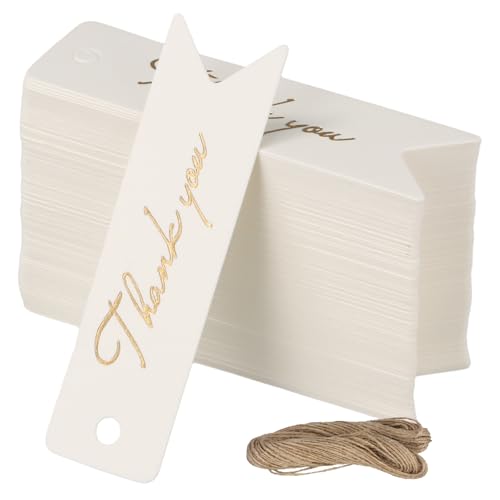 100 Pcs Geschenkanhänger 7x2cm, Kraftpapier Dankeschön Anhänger mit 20m Schnur, Etiketten Anhänger Personalisiert Preisetiketten, Papieranhänger Beschriften Geschenke Hochzeitsdeko, 300gsm (Weiß) von PTJJXA