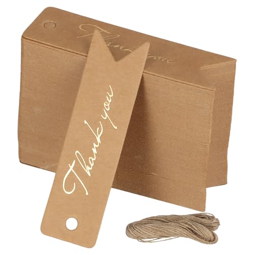 100 Pcs Geschenkanhänger 7x2cm, Kraftpapier Dankeschön Anhänger mit 20m Schnur, Etiketten Anhänger Personalisiert Preisetiketten, Papieranhänger Beschriften Geschenke Hochzeitsdeko, 300gsm (Braun) von PTJJXA