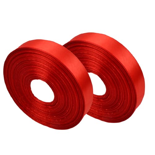 2 Stück Satinband Rot 25mm, Geschenkband Rot Lang 91m, Schleifenband, Geburtstag Taufe Breit Satinband Rot, Party Rot Satin Bänder für Hochzeit, Geschenk, DIY Nähen, Haarschleifen Dekorationen von PTJJXA