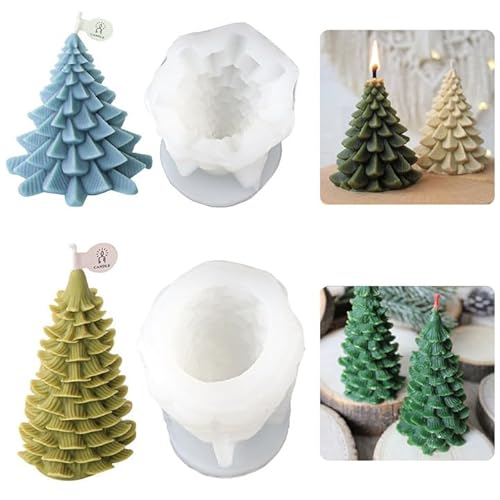 2 Stück Weihnachtsbaum Silikonform, 3D Silikon Weihnachten Kerzenform, Kerzengießform Silikonformen, kerzenformen zum gießen weihnachten für DIY Handwerk Dekoration (B) von PTJJXA