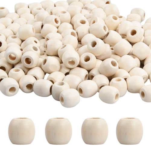 PTJJXA Natur Holzkugeln, Makramee Perlen Großes Loch, Natürliche Holzperlen 15mm mit Loch, Holzperlen zum Auffädeln, Wooden Beads, Unfertige Bastelperlen für DIY Armband Schmuck 200PCS (Beige) von PTJJXA