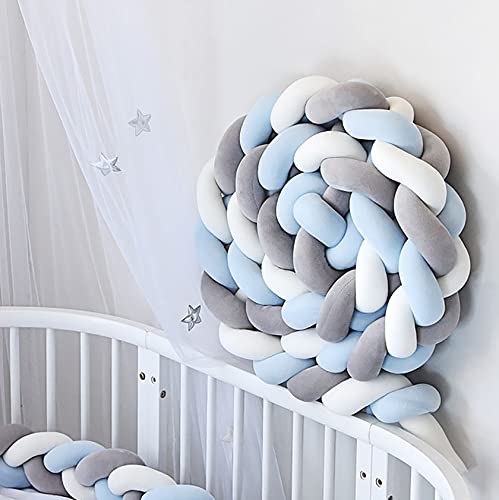 Braided Bed Snake, Bed Snake, Edge Protection, Bed Border, Knot Cushion, Side Sleeper Pillow, Head Protection, Sofa Cushion,Grey+ Light Blue,1m von PTKG