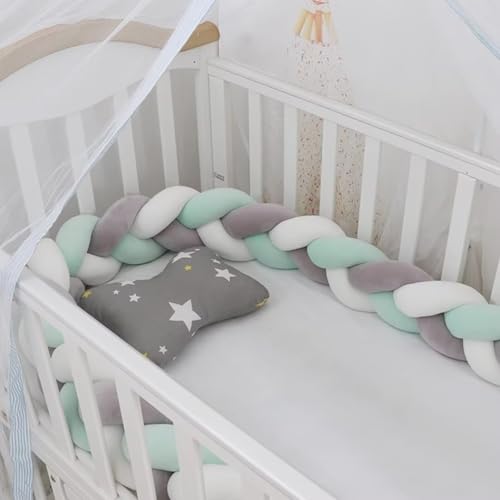 PTKG Babybett Umrandungen Knotenkissen Baby Bettumrandung Seitenschläferkissen Baby Geflochtene Bettschlange Baby Nestchenschlange Bettschlange Baby Geflochten,A14,2m von PTKG