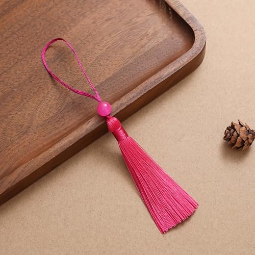 10 Stücke Mini Quasten - 13CM Seidig Quasten Anhänger Mini Tassel Anhänger Charm als Lesezeichen handgefertigte Troddeln Quasten für DIY Schmuck Ohrring Schlüsselanhänger -Rose Rot von PTNKUIIY