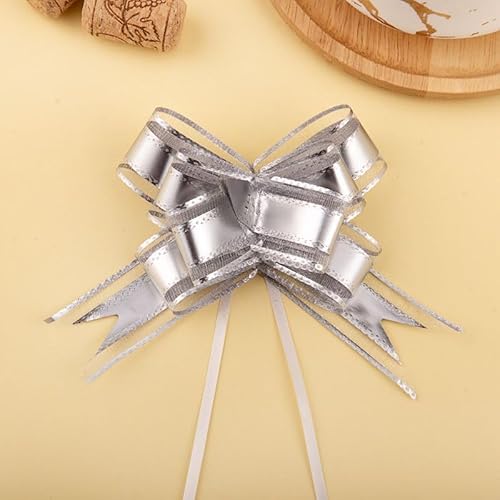 100 Stück Geschenk Schleife, Weihnachtsschleifen Geschenkverpackung Bogen Groß Ziehschleife Pull Bow Zugband Metallische Geschenkbänder Dekoschleifen für Hochzeit,Geburtstag & Weihnachten -Silber von PTNKUIIY