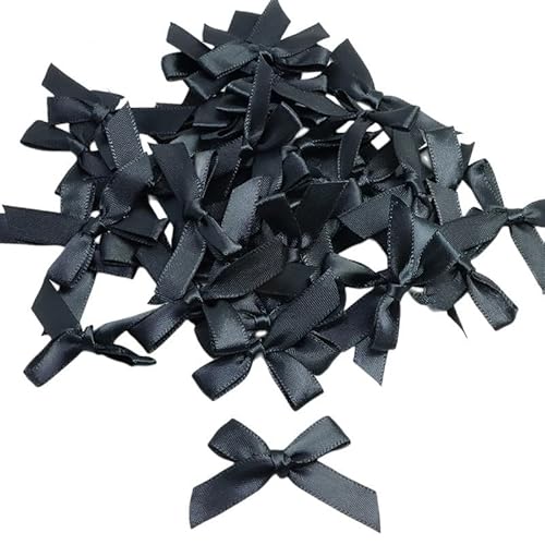 100 Stück Mini Satinband Schleifen, Klein Satin Band Schleife Bogen mini Band Bowtie aus Polyester für Weihnachten,Hochzeitsdekoration,Basteln,Nähen,Dekoration von Geschenken - 1cm *4cm,Schwarz von PTNKUIIY