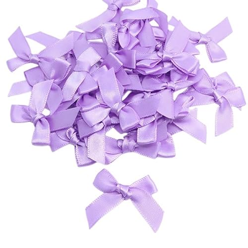 100 Stück Mini Satinband Schleifen, Klein Satin Band Schleife Bogen mini Band Bowtie aus Polyester für Weihnachten,Hochzeitsdekoration,Basteln,Nähen,Dekoration von Geschenken - 1cm *4cm,helles Lila von PTNKUIIY