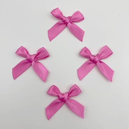 100 Stück Mini Satinband Schleifen, Mini-Satin-Schleifen Bögen aus Polyester dekorative Schleife Zubehör für Hochzeitsdekoration,Basteln, Nähen, Dekoration von Geschenken 3.5CM*3.2CM-Dunkelrosa von PTNKUIIY