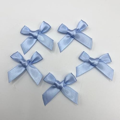 100 Stück Mini Satinband Schleifen, Mini-Satin-Schleifen Bögen aus Polyester dekorative Schleife Zubehör für Hochzeitsdekoration,Basteln, Nähen, Dekoration von Geschenken 3.5CM*3.2CM-hellblau von PTNKUIIY