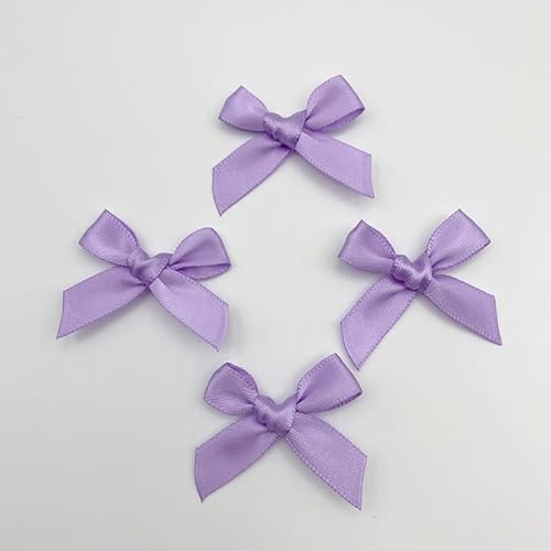 100 Stück Mini Satinband Schleifen, Mini-Satin-Schleifen Bögen aus Polyester dekorative Schleife Zubehör für Hochzeitsdekoration,Basteln, Nähen, Dekoration von Geschenken 3.5CM*3.2CM-helles Lila von PTNKUIIY