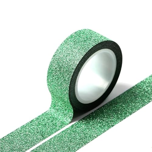 12 Rollen Glitter Washi Tape, 15 mm x 5 m selbstklebendes Klebeband zum Basteln Dekoband Dekorative Klebeband für DIY Handwerk, Bullet Journals, Scrapbooking, Planer Geschenkverpackung -Grün #1 von PTNKUIIY