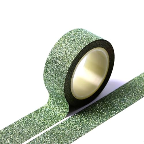 12 Rollen Glitter Washi Tape, 15 mm x 5 m selbstklebendes Klebeband zum Basteln Dekoband Dekorative Klebeband für DIY Handwerk, Bullet Journals, Scrapbooking, Planer Geschenkverpackung -Grün #2 von PTNKUIIY